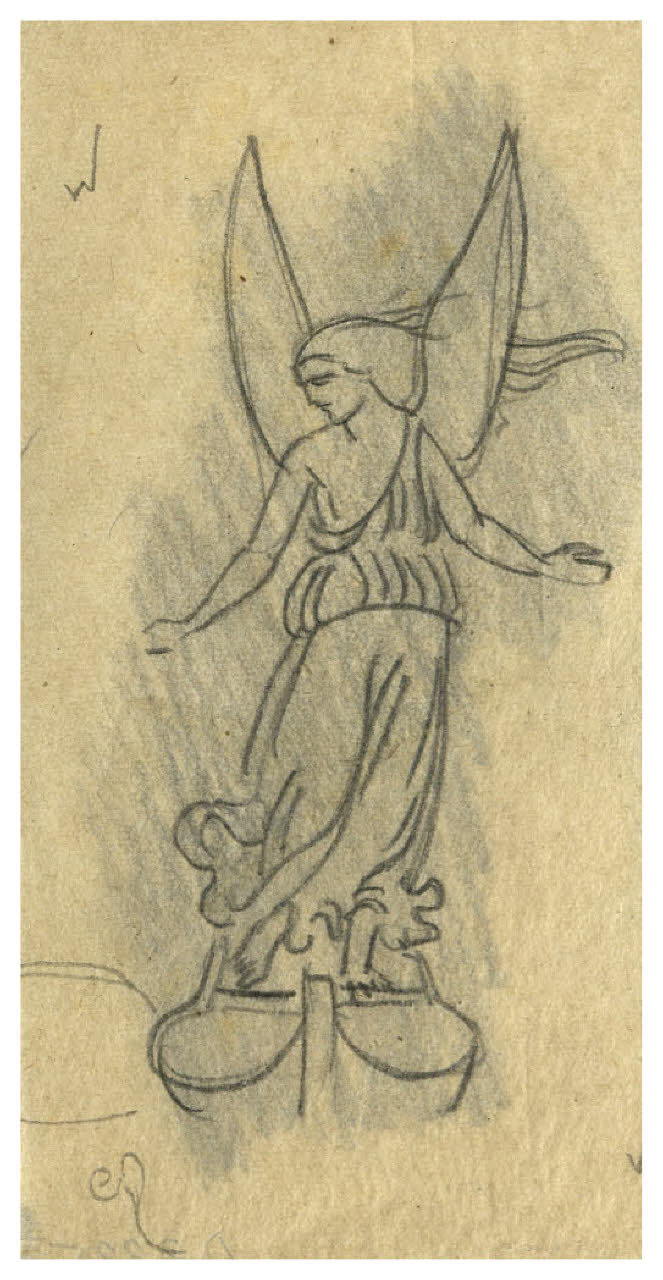Figura femminile alata. Studio per illustrazione (?) (disegno) di Disertori, Benvenuto Maria (prima metà sec. XX)