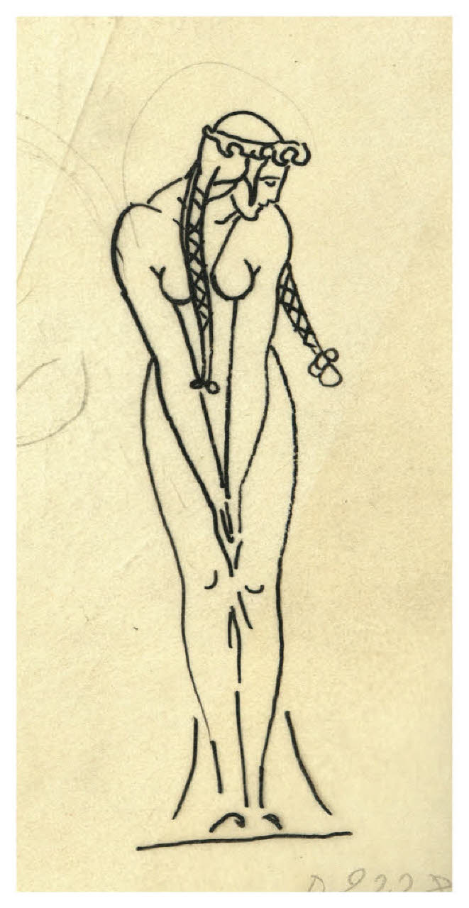 Nudo femminile con le trecce. Studio per illustrazione (disegno) di Disertori, Benvenuto Maria (prima metà sec. XX)
