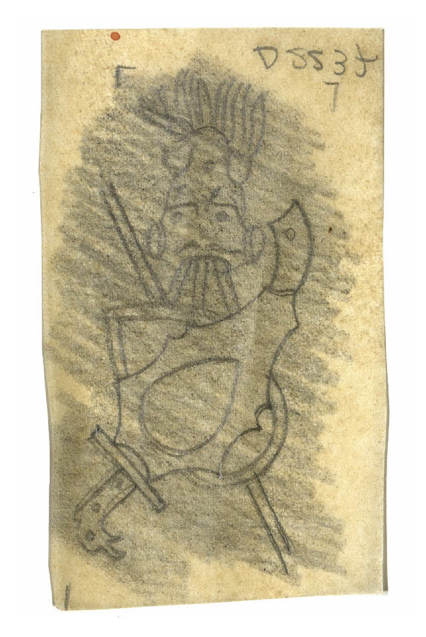 Trofei. Disegno preparatorio per la cornice di un menu (disegno) di Disertori, Benvenuto Maria (prima metà sec. XX)