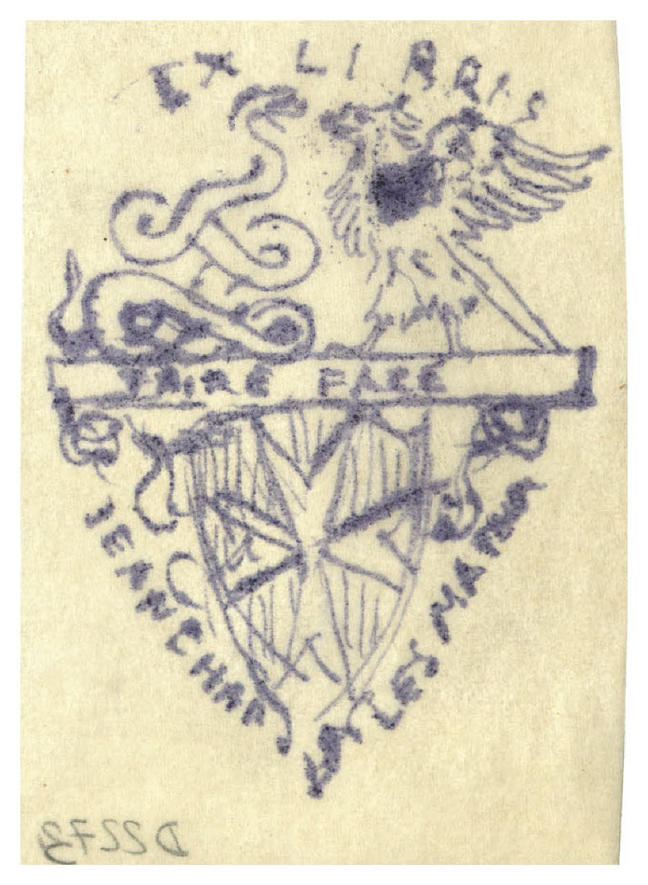 Aquila che lotta con un serpente - Faire face (disegno preparatorio per un ex libris per Jean Charles Mathon) (disegno) di Disertori, Benvenuto Maria (secondo quarto sec. XX)