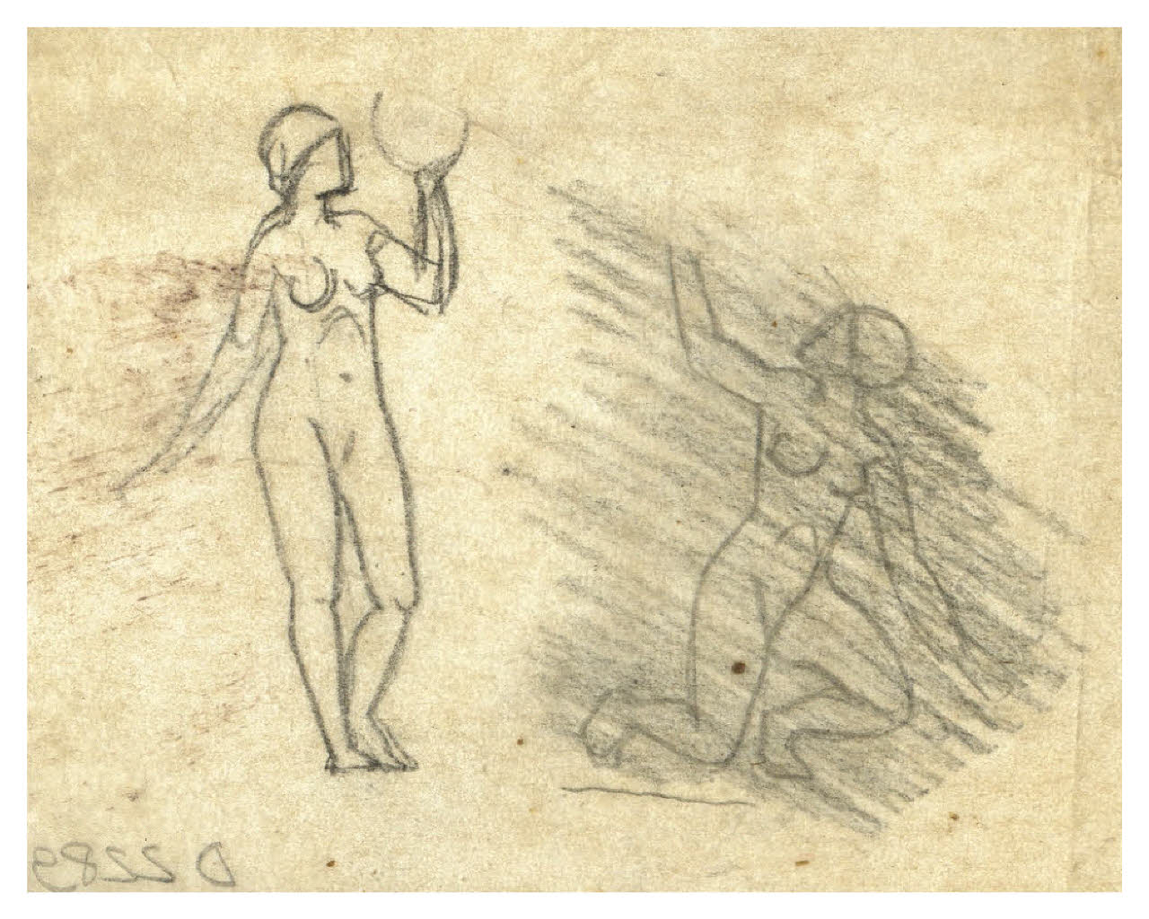 Due nudi femminili. Studio per illustrazione (disegno) di Disertori, Benvenuto Maria (prima metà sec. XX)