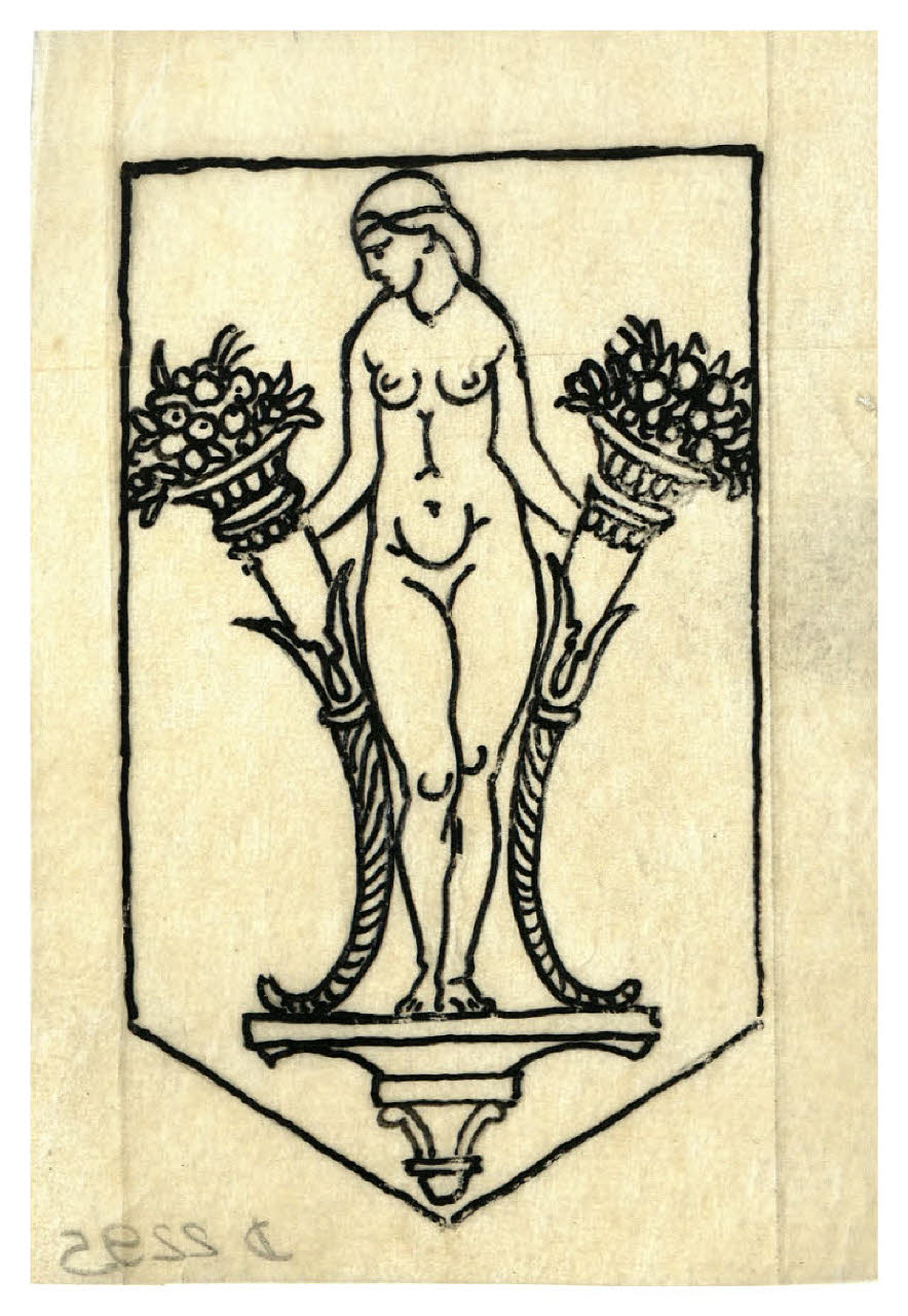 Nudo femminile con due cornucopie (disegno preparatorio per l'ex libris per l'editore Barbera) (disegno) di Disertori, Benvenuto Maria (sec. XX)