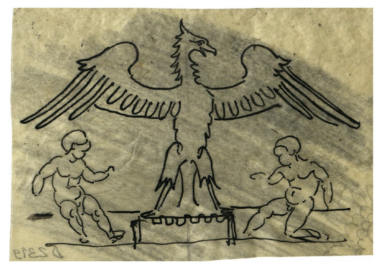 Aquila e due putti (disegno) di Disertori, Benvenuto Maria (prima metà sec. XX)