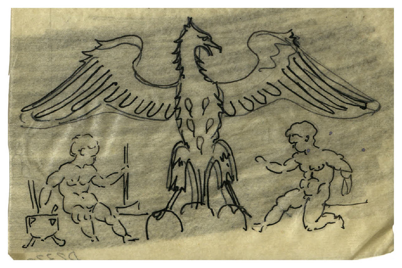 Aquila e due putti (disegno) di Disertori, Benvenuto Maria (prima metà sec. XX)