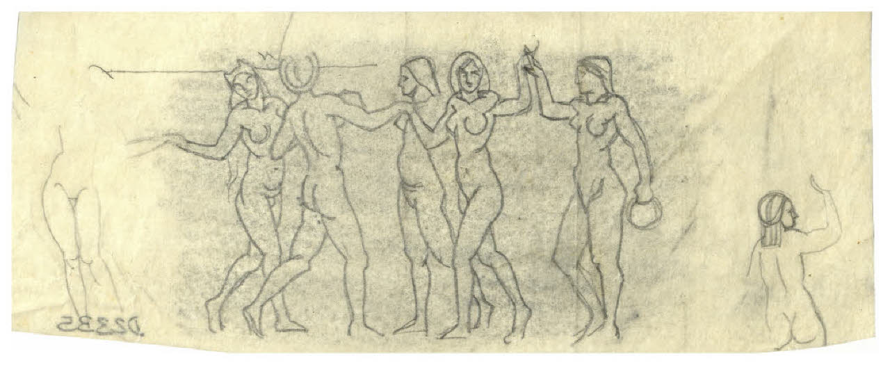 Muse (disegno preparatorio per l'acquaforte, mai realizzata, Il Pianeta Marte) (disegno) di Disertori, Benvenuto Maria (sec. XX)