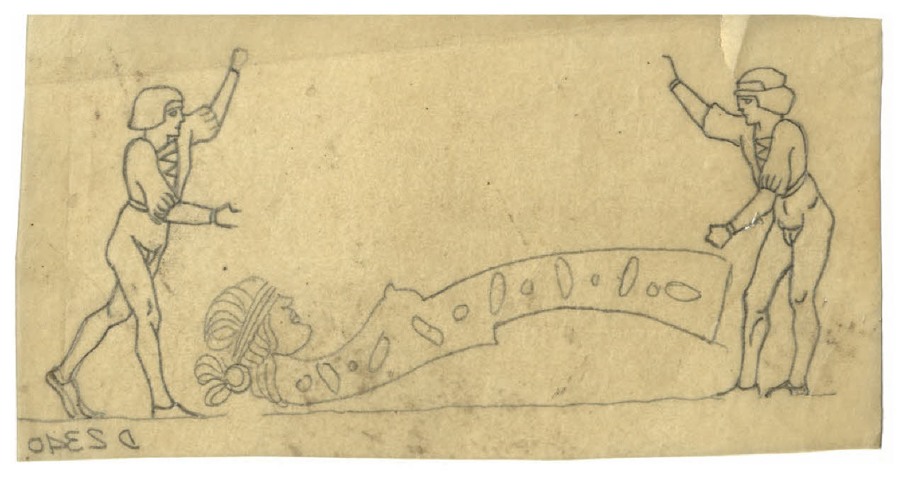 Due figure maschili nel gesto di aprire un sipario. Disegno preparatorio per il frontespizio e testatina dei Supplementi a Comoedia, 1926, nn. 1-12; Mascherone (disegno) di Disertori, Benvenuto Maria (sec. XX)