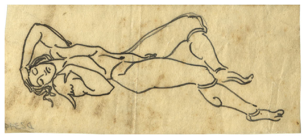 Nudo maschile (disegno preparatorio per la figura di Marte nell'acquaforte, mai realizzata, Il Pianeta Marte) (disegno) di Disertori, Benvenuto Maria (sec. XX)