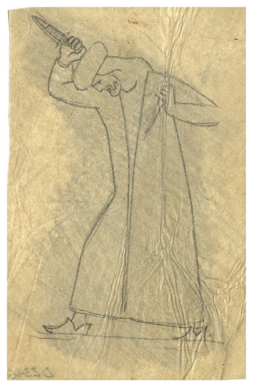 Figura maschile in costume, con un pugnale (disegno) di Disertori, Benvenuto Maria (prima metà sec. XX)