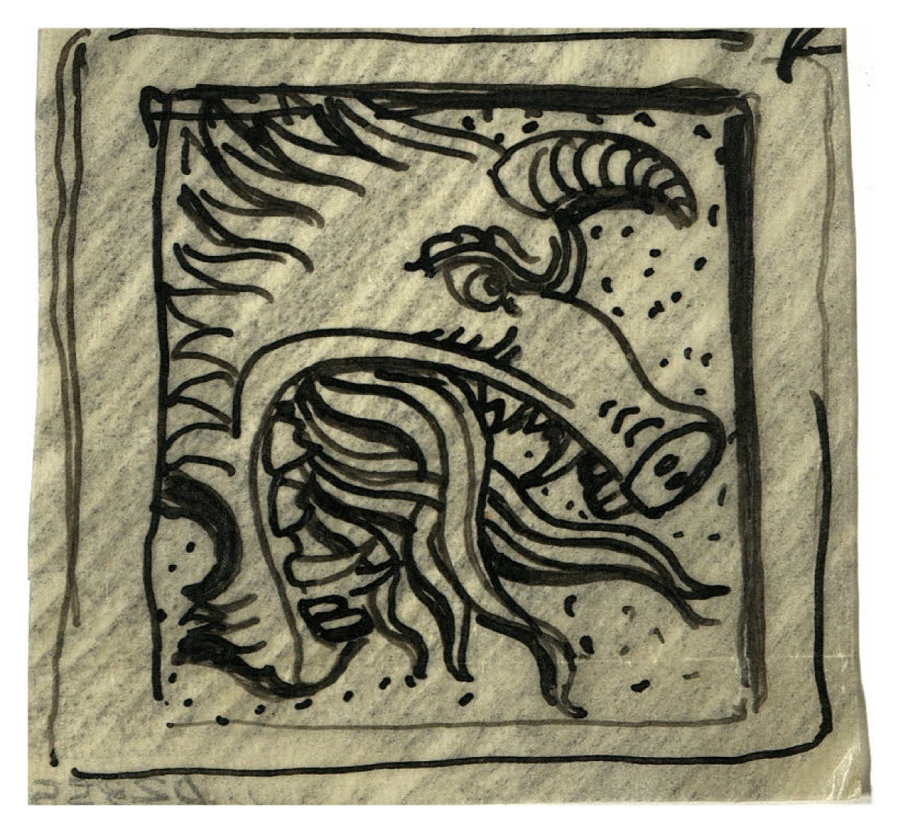 Testa di drago. Studio per illustrazione (disegno) di Disertori, Benvenuto Maria (prima metà sec. XX)