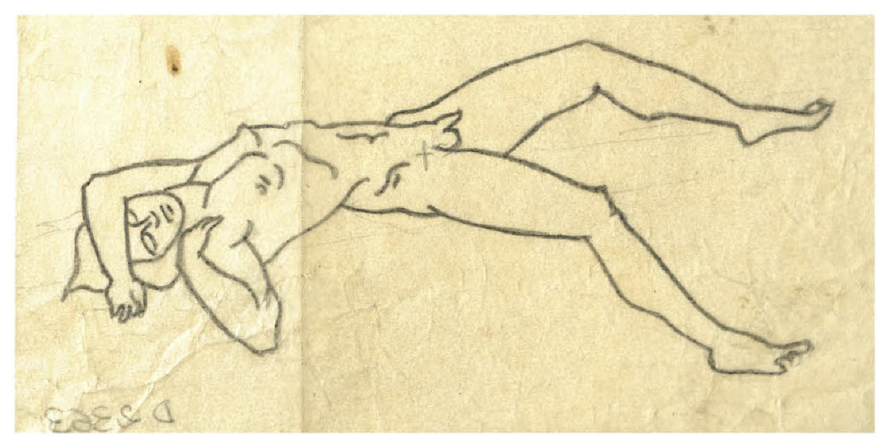 Nudo maschile (disegno preparatorio per la figura di Marte nell'acquaforte, mai realizzata, Il Pianeta Marte) (disegno) di Disertori, Benvenuto Maria (sec. XX)
