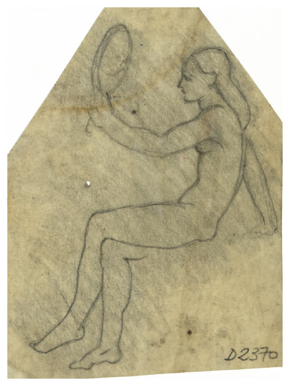 Donna seduta che tiene in mano uno specchio (studio di copertina o illustrazione di Papini, Scritti filosofici) (disegno) di Disertori, Benvenuto Maria (sec. XX)