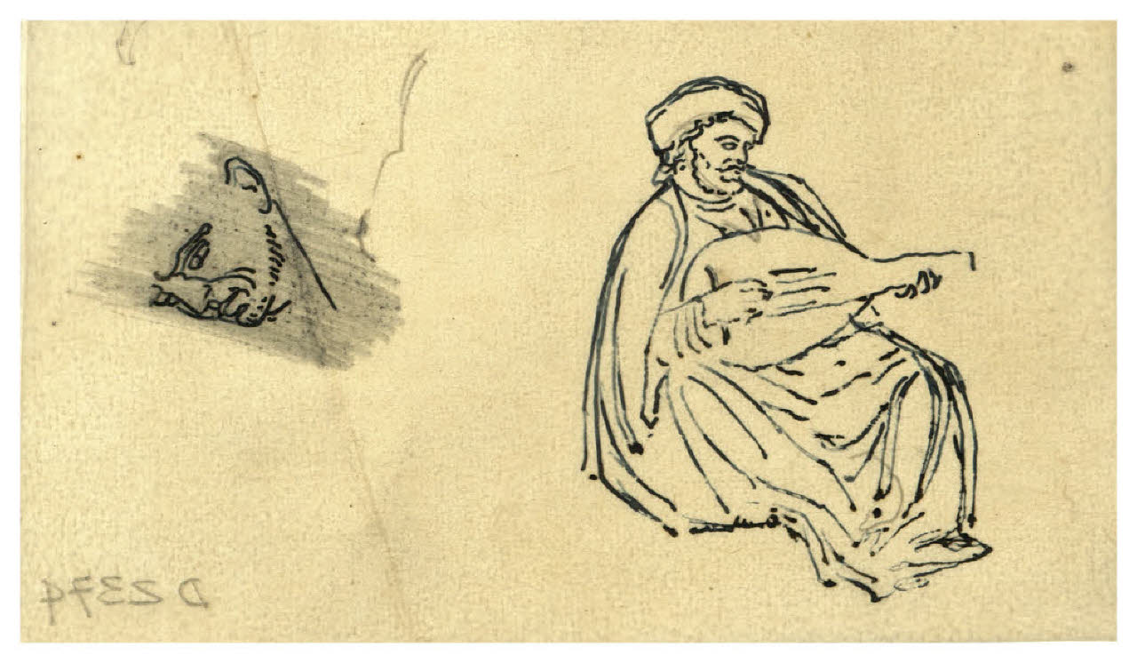 Orfeo incanta gli animali (disegno preparatorio per l'ex libris per Enzo Fabiani) (disegno) di Disertori, Benvenuto Maria (sec. XX)