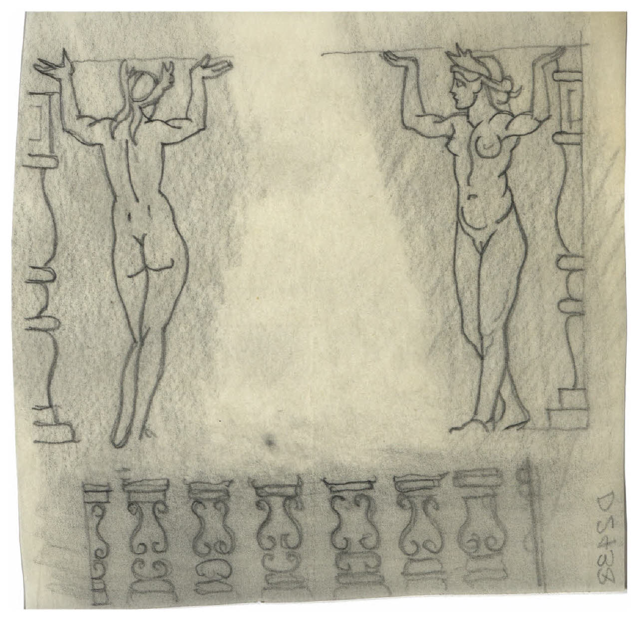 Nudi femminili. Studio per il frontespizio di Gabriele D'Annunzio, Il Piacere (disegno) di Disertori, Benvenuto Maria (sec. XX)