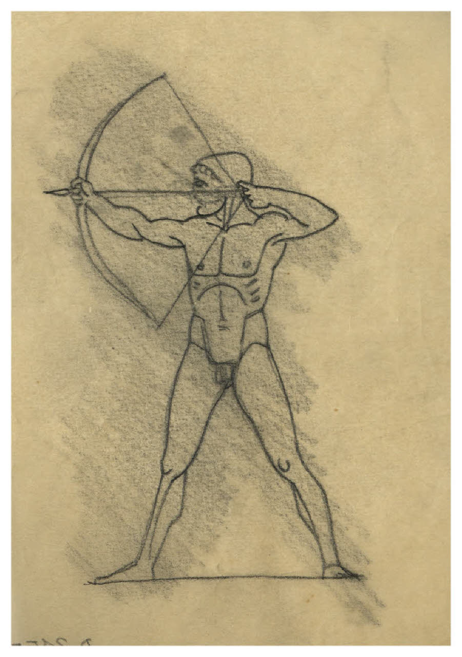 Arciere. Studio per illustrazione (disegno) di Disertori, Benvenuto Maria (prima metà sec. XX)