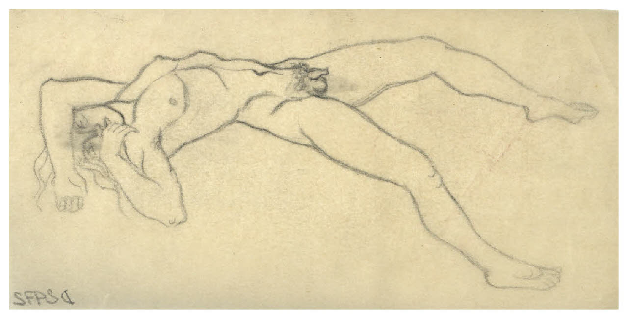 Nudo maschile (disegno preparatorio per la figura di Marte nell'acquaforte, mai realizzata, Il Pianeta Marte) (disegno) di Disertori, Benvenuto Maria (sec. XX)