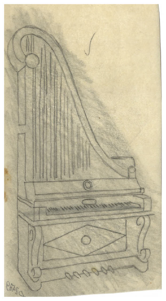 Clavicembalo (disegno) di Disertori, Benvenuto Maria (prima metà sec. XX)