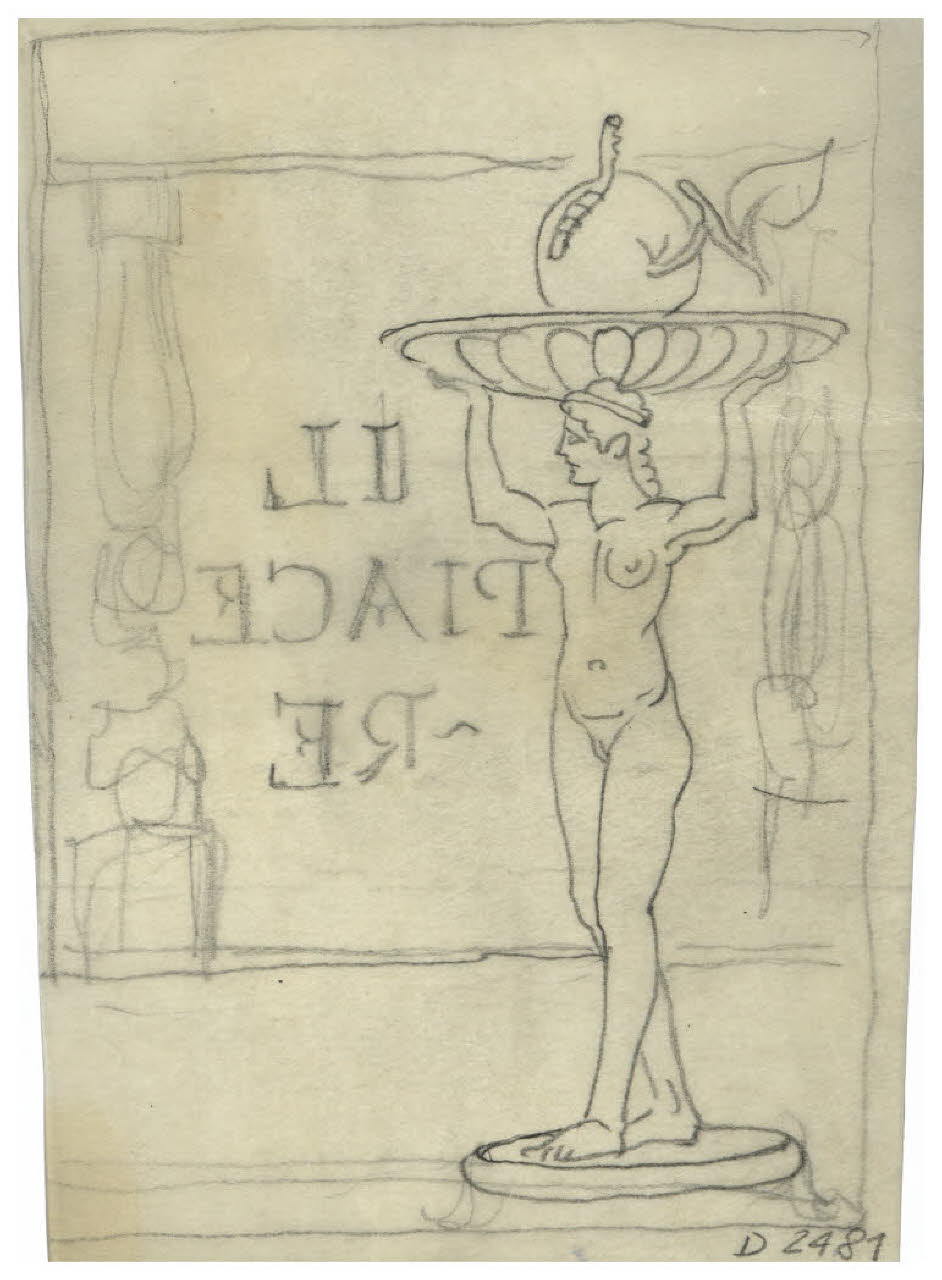 Sculturina decorativa - Il piacere. Studio per il frontespizio di Gabriele D'Annunzio, Il Piacere (disegno) di Disertori, Benvenuto Maria (sec. XX)