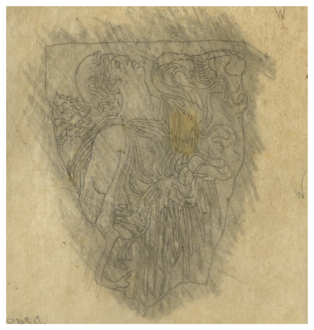 Figura femminile. Frammento di rilievo antico (disegno) di Disertori, Benvenuto Maria (prima metà sec. XX)