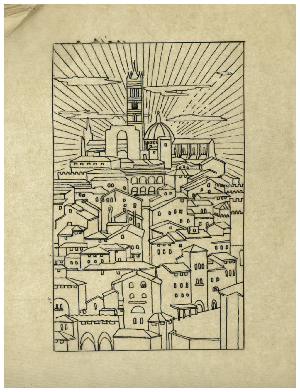 Veduta di Siena (disegno) di Disertori, Benvenuto Maria (prima metà sec. XX)