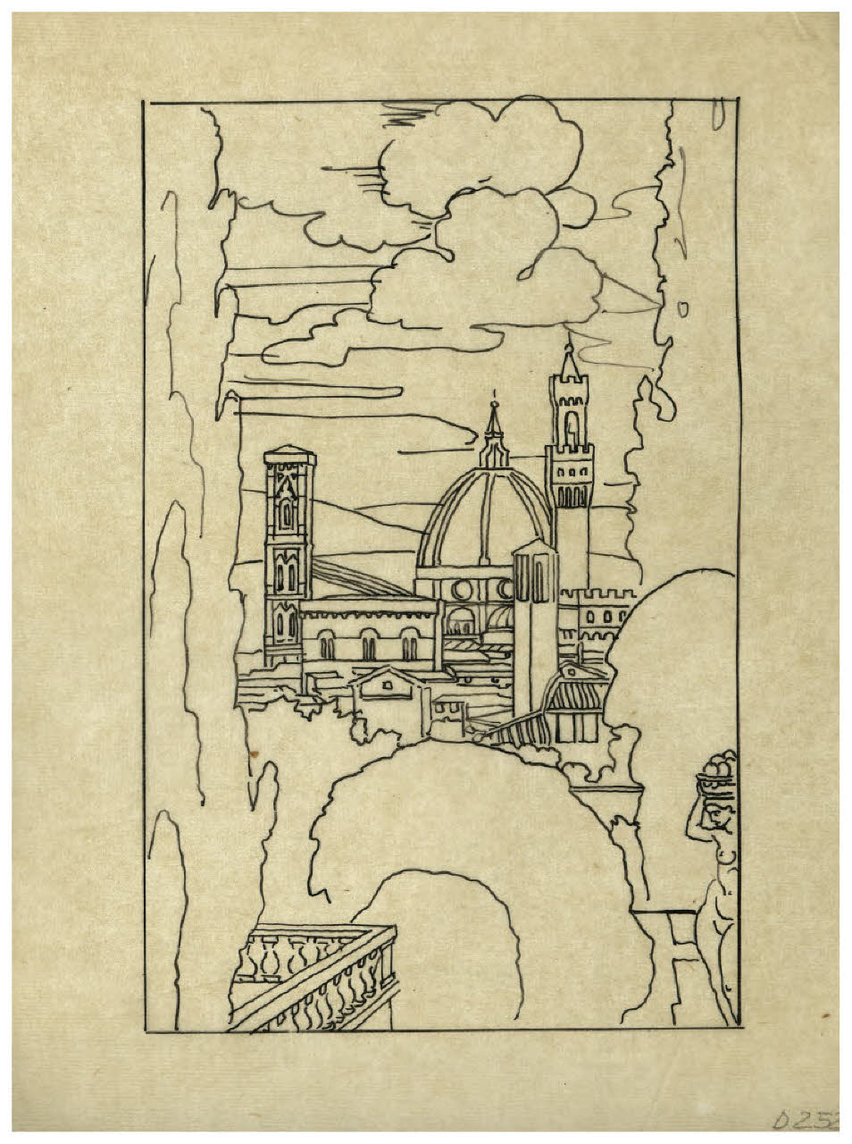 Veduta di Firenze (disegno) di Disertori, Benvenuto Maria (prima metà sec. XX)