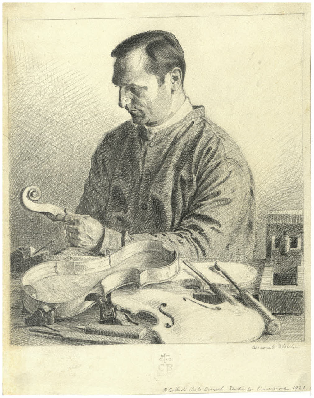 Ritratto di Carlo Bisiach. Studio per l'incisione (disegno) di Disertori, Benvenuto Maria (prima metà sec. XX)