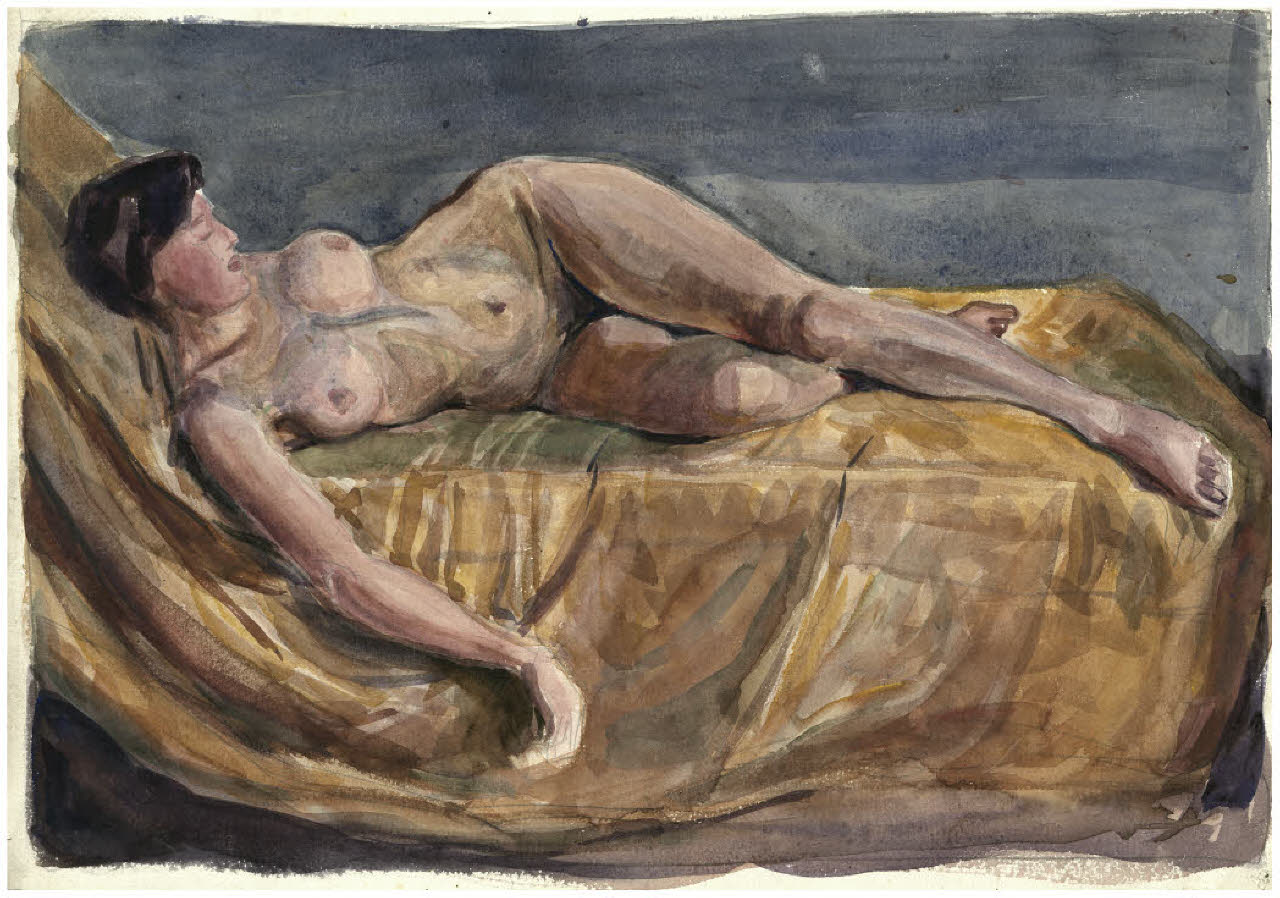 Nudo femminile disteso (disegno) di Disertori, Benvenuto Maria (prima metà sec. XX)