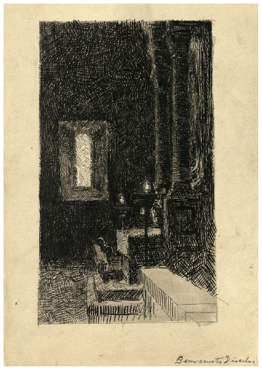 Interno (disegno) di Disertori, Benvenuto Maria (prima metà sec. XX)