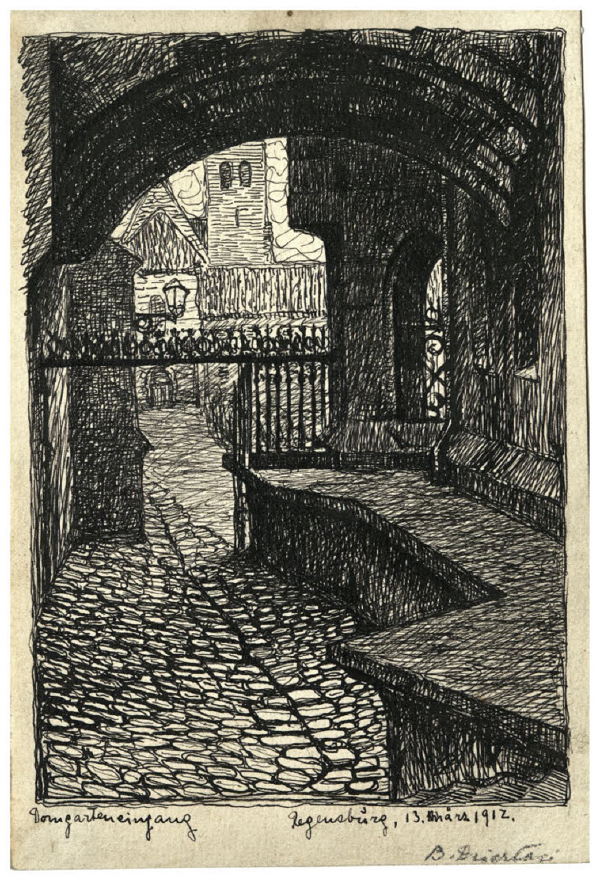 Scorcio di Regensburg (disegno) di Disertori, Benvenuto Maria (sec. XX)