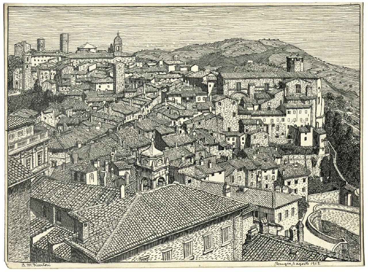 Borgo S. Angelo di Perugia (disegno preparatorio) (disegno) di Disertori, Benvenuto Maria (sec. XX)