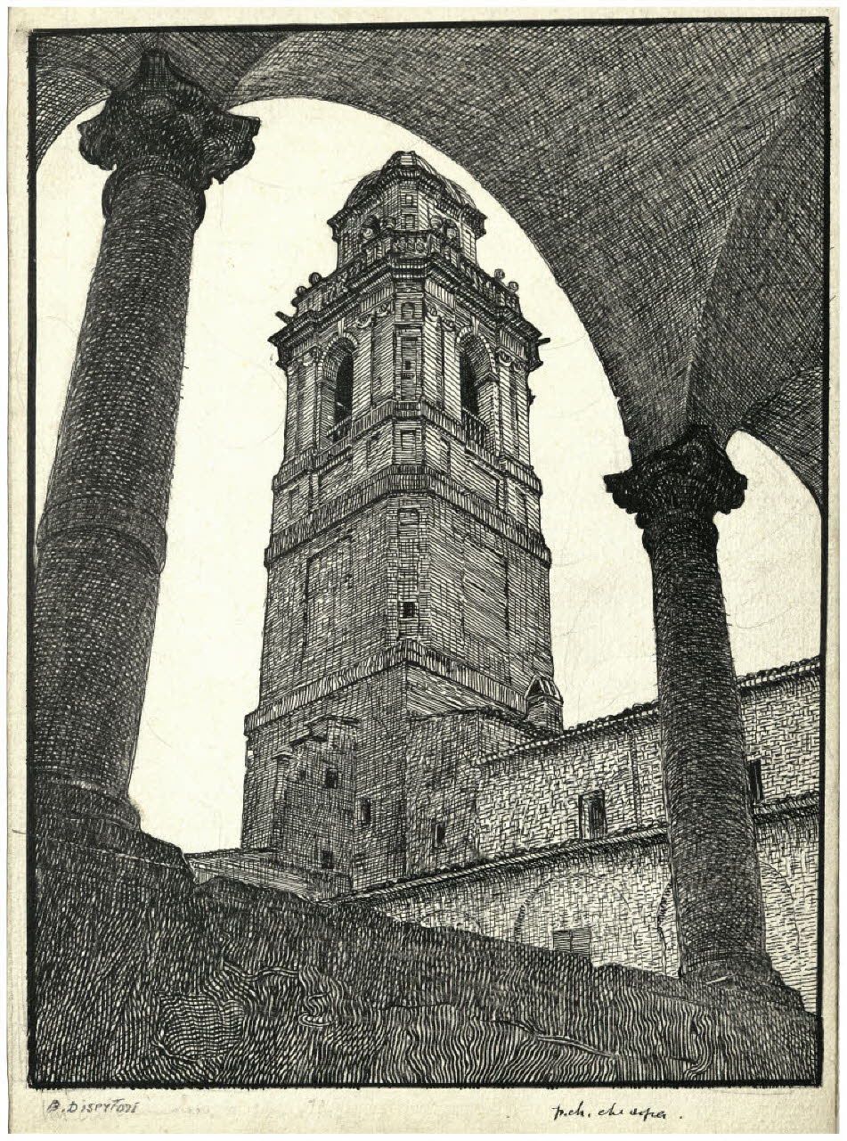 Il chiostro di S. Maria Nuova a Perugia (disegno) di Disertori, Benvenuto Maria (prima metà sec. XX)
