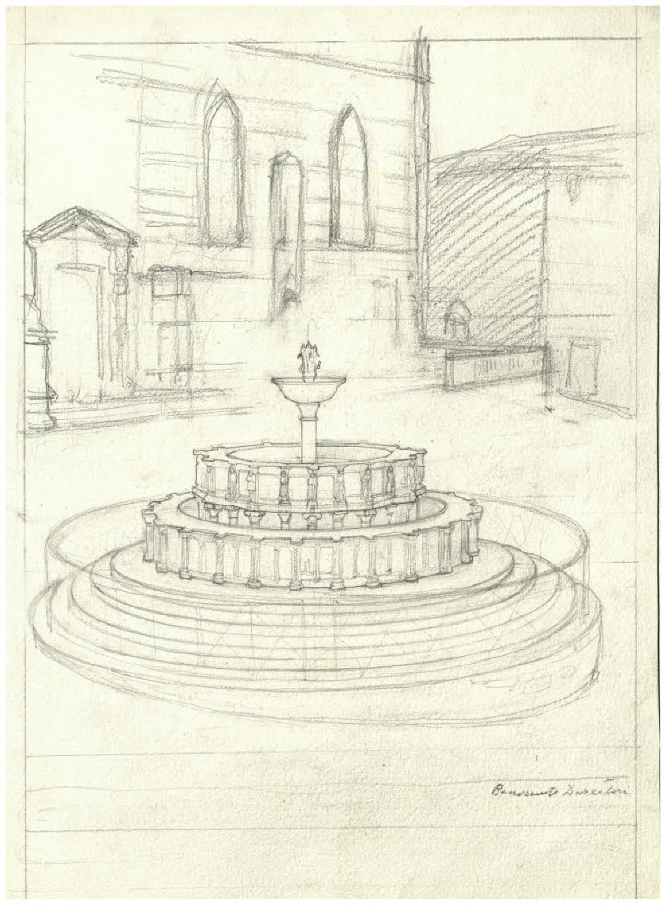 Fontana Maggiore a Perugia (disegno) di Disertori, Benvenuto Maria (prima metà sec. XX)