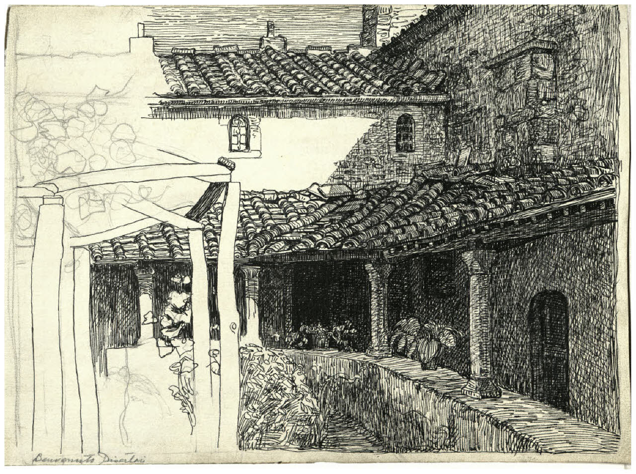 Chiostro (disegno) di Disertori, Benvenuto Maria (prima metà sec. XX)