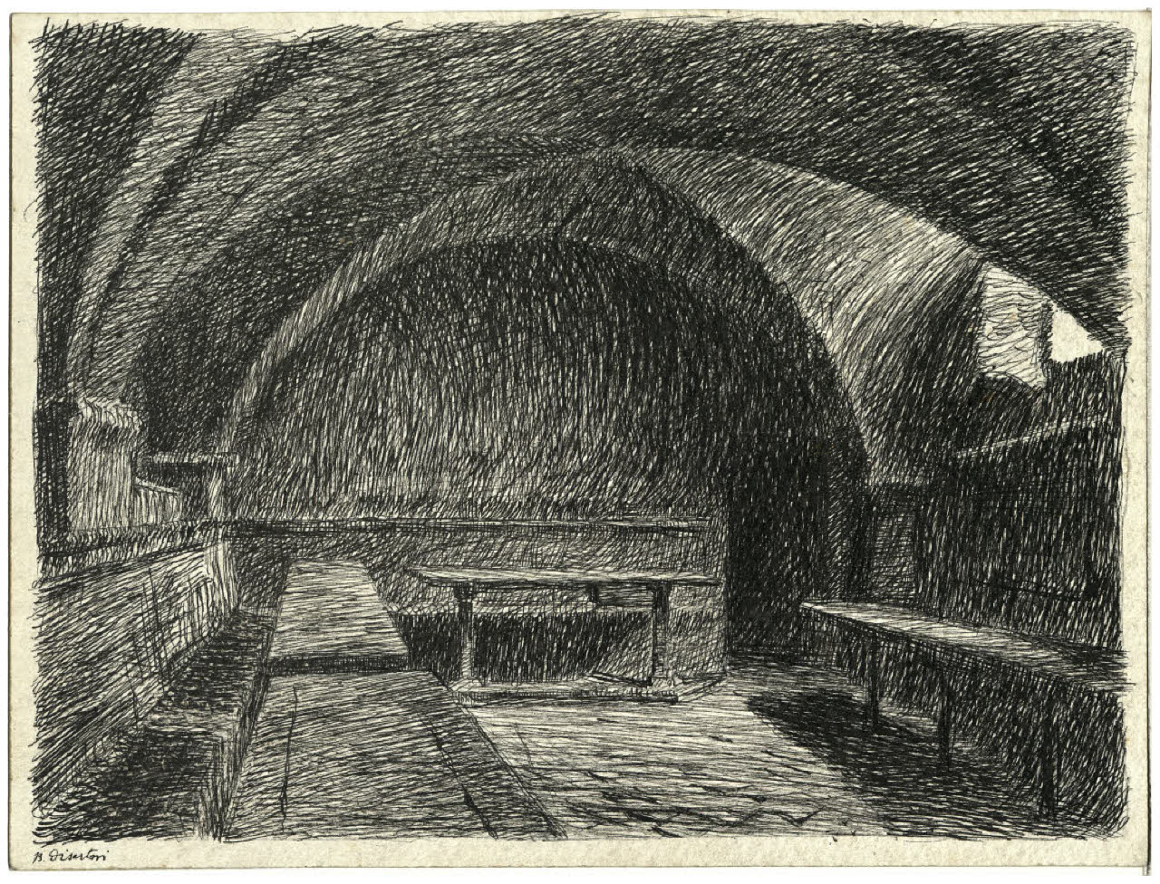 Il refettorio di S. Damiano ad Assisi (disegno) di Disertori, Benvenuto Maria (prima metà sec. XX)