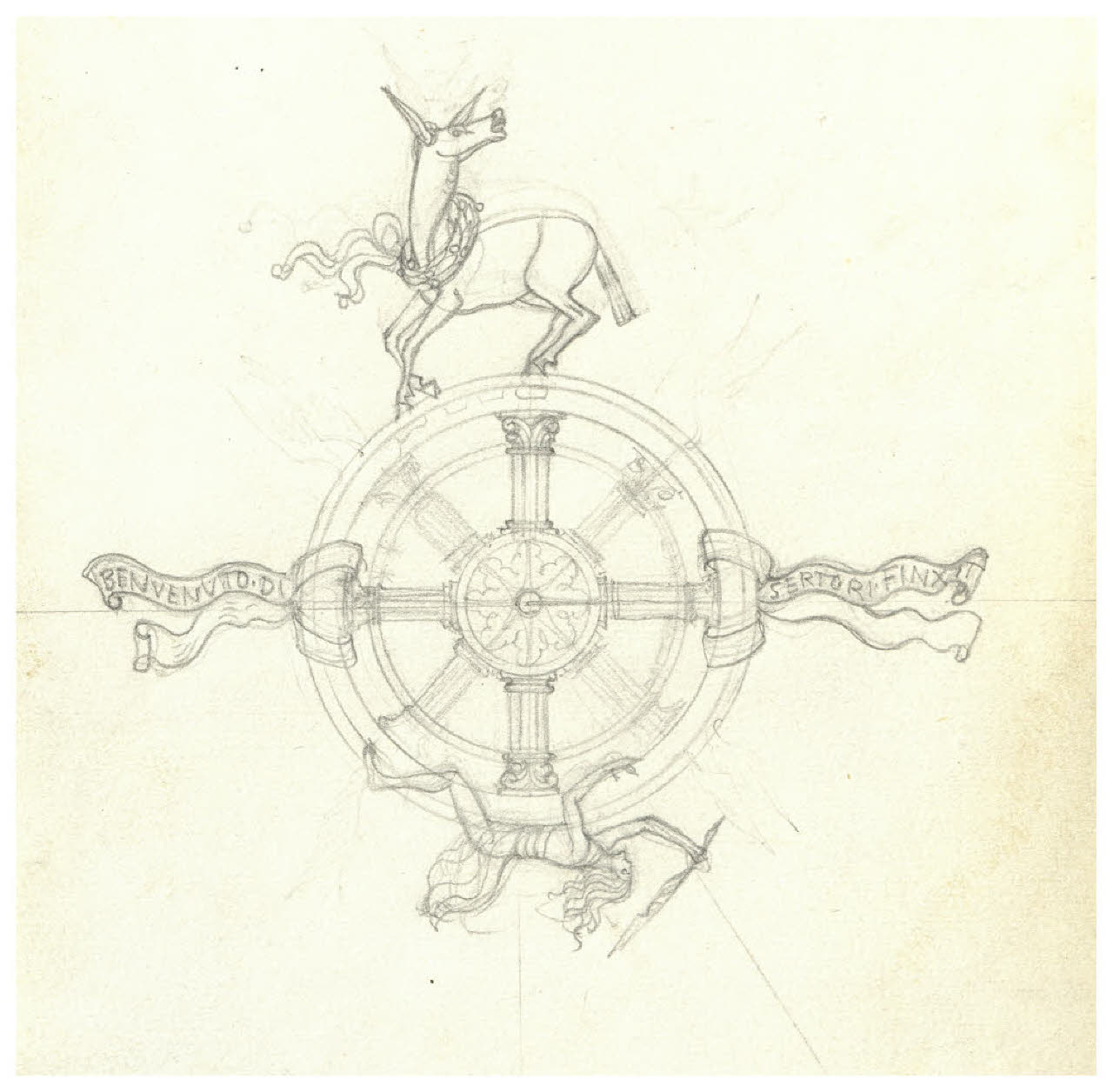 La ruota della Fortuna. Disegno preparatorio per la IV di copertina di Emporium, luglio 1926 (disegno) di Disertori, Benvenuto Maria (sec. XX)