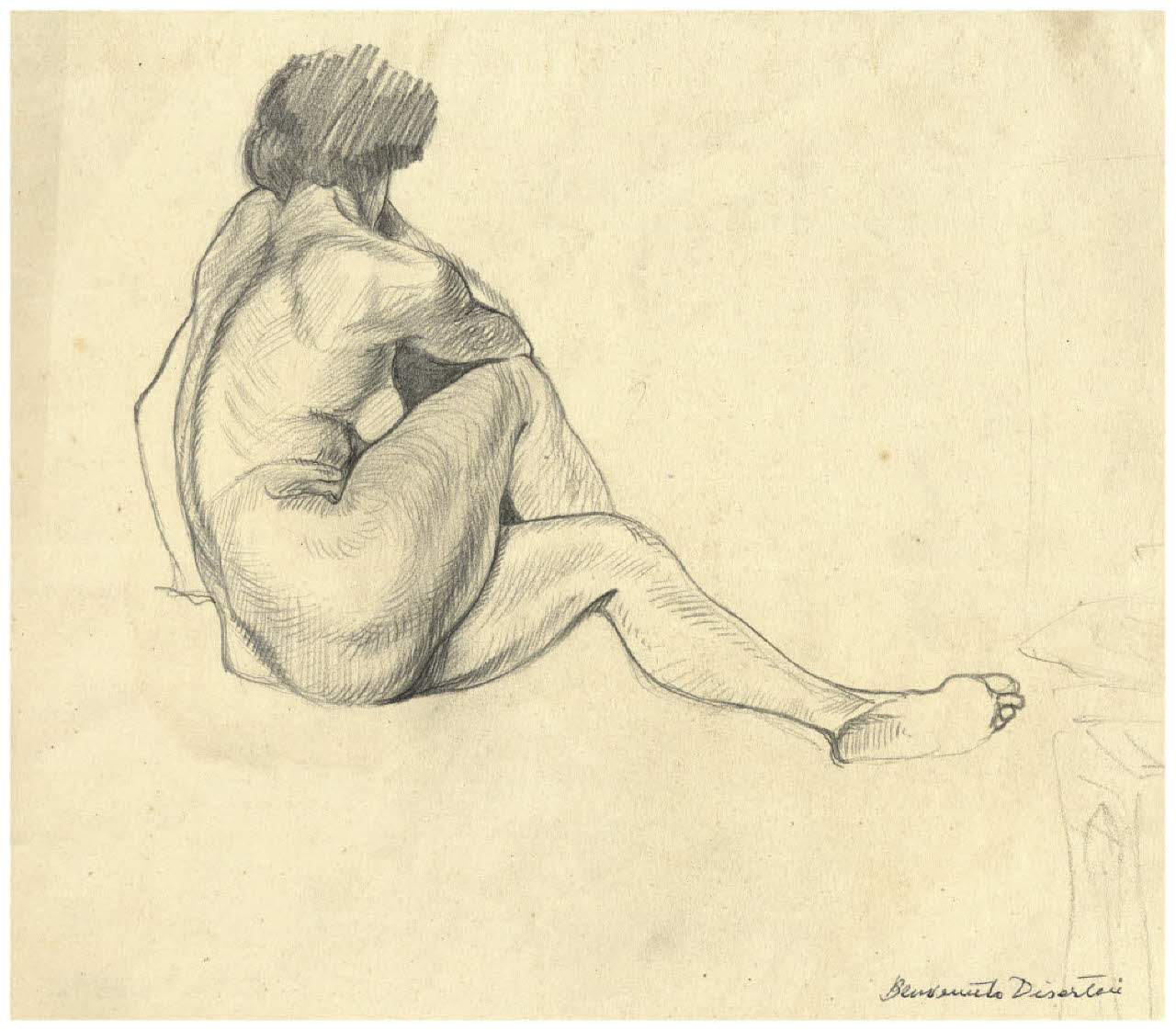 Nudo femminile seduto (disegno) di Disertori, Benvenuto Maria (prima metà sec. XX)