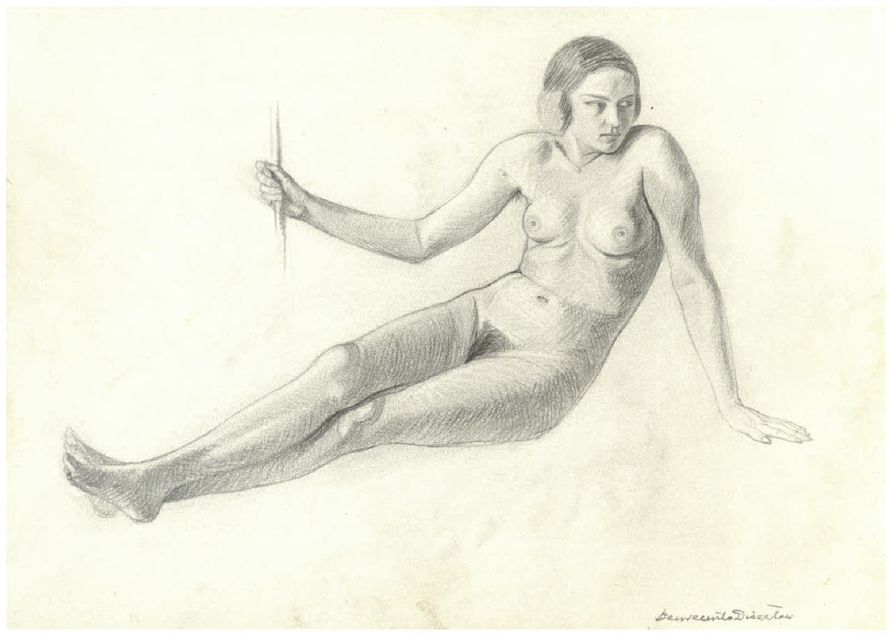 Nudo femminile seduto (disegno) di Disertori, Benvenuto Maria (prima metà sec. XX)