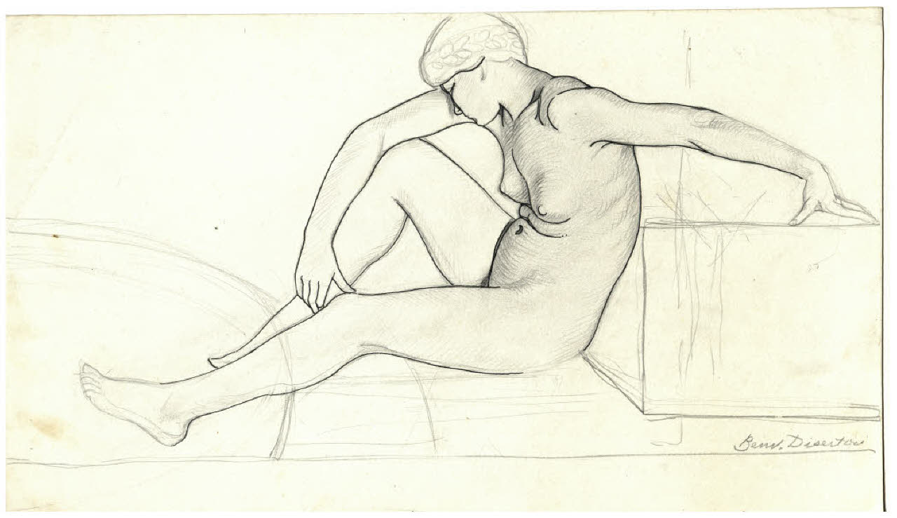Nudo femminile seduto (disegno) di Disertori, Benvenuto Maria (prima metà sec. XX)