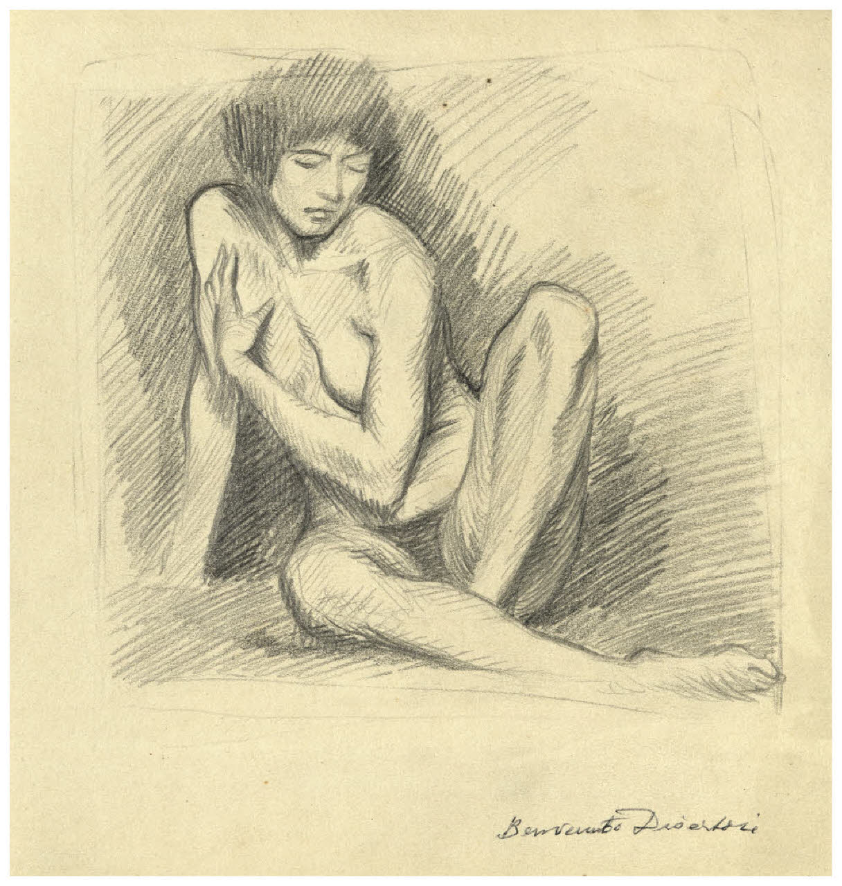 Nudo femminile seduto (disegno) di Disertori, Benvenuto Maria (prima metà sec. XX)