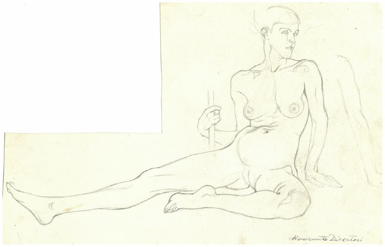 Nudo femminile seduto (disegno) di Disertori, Benvenuto Maria (prima metà sec. XX)