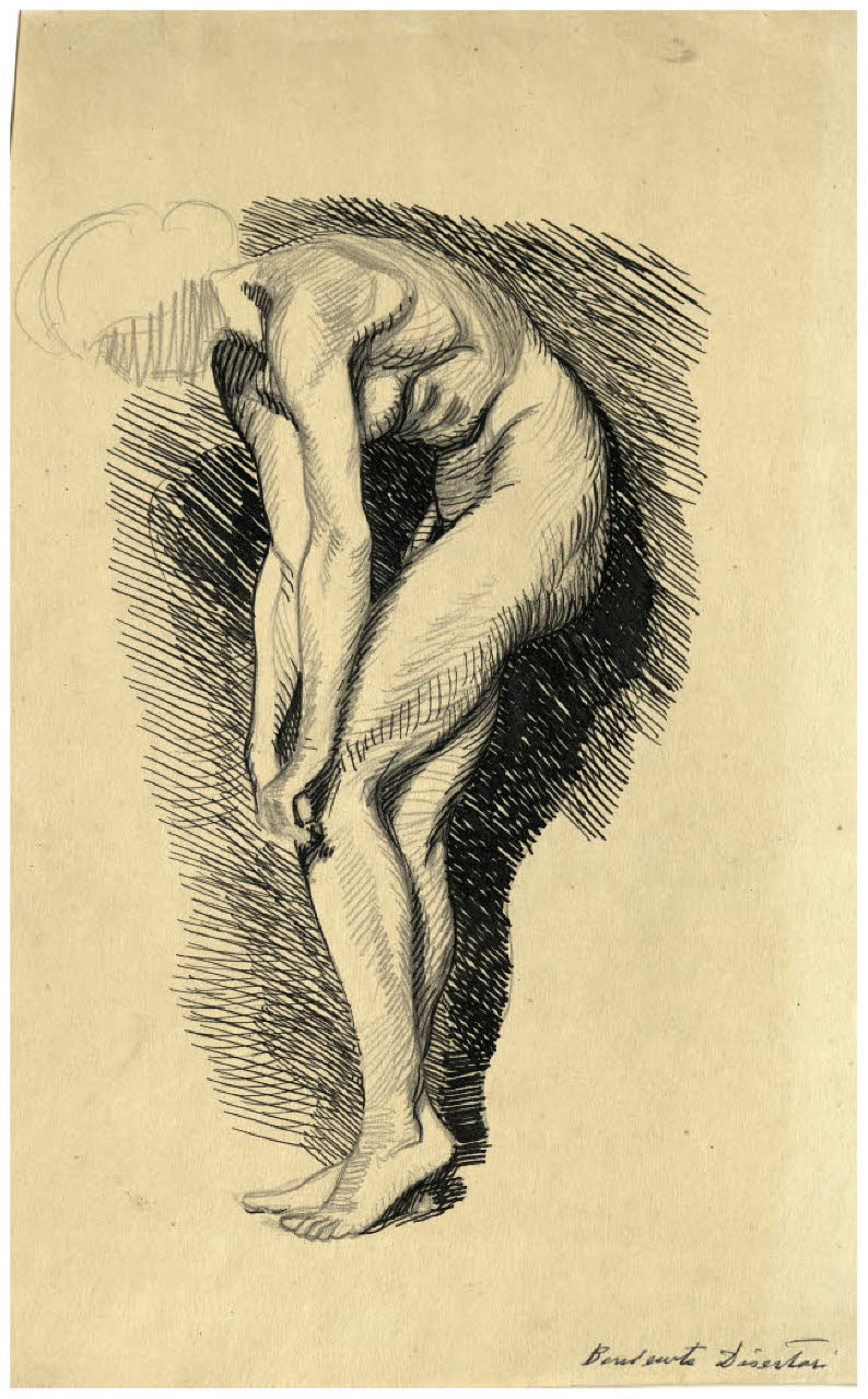 Nudo femminile chinato in avanti (disegno) di Disertori, Benvenuto Maria (prima metà sec. XX)