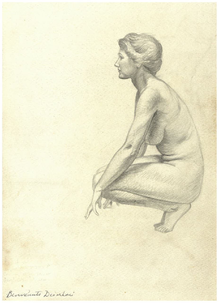 Nudo femminile chinato (disegno) di Disertori, Benvenuto Maria (prima metà sec. XX)