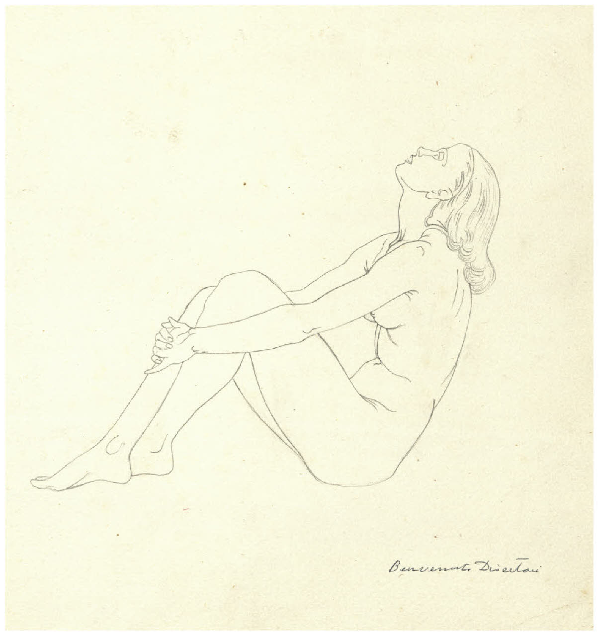 Nudo femminile seduto (disegno) di Disertori, Benvenuto Maria (prima metà sec. XX)