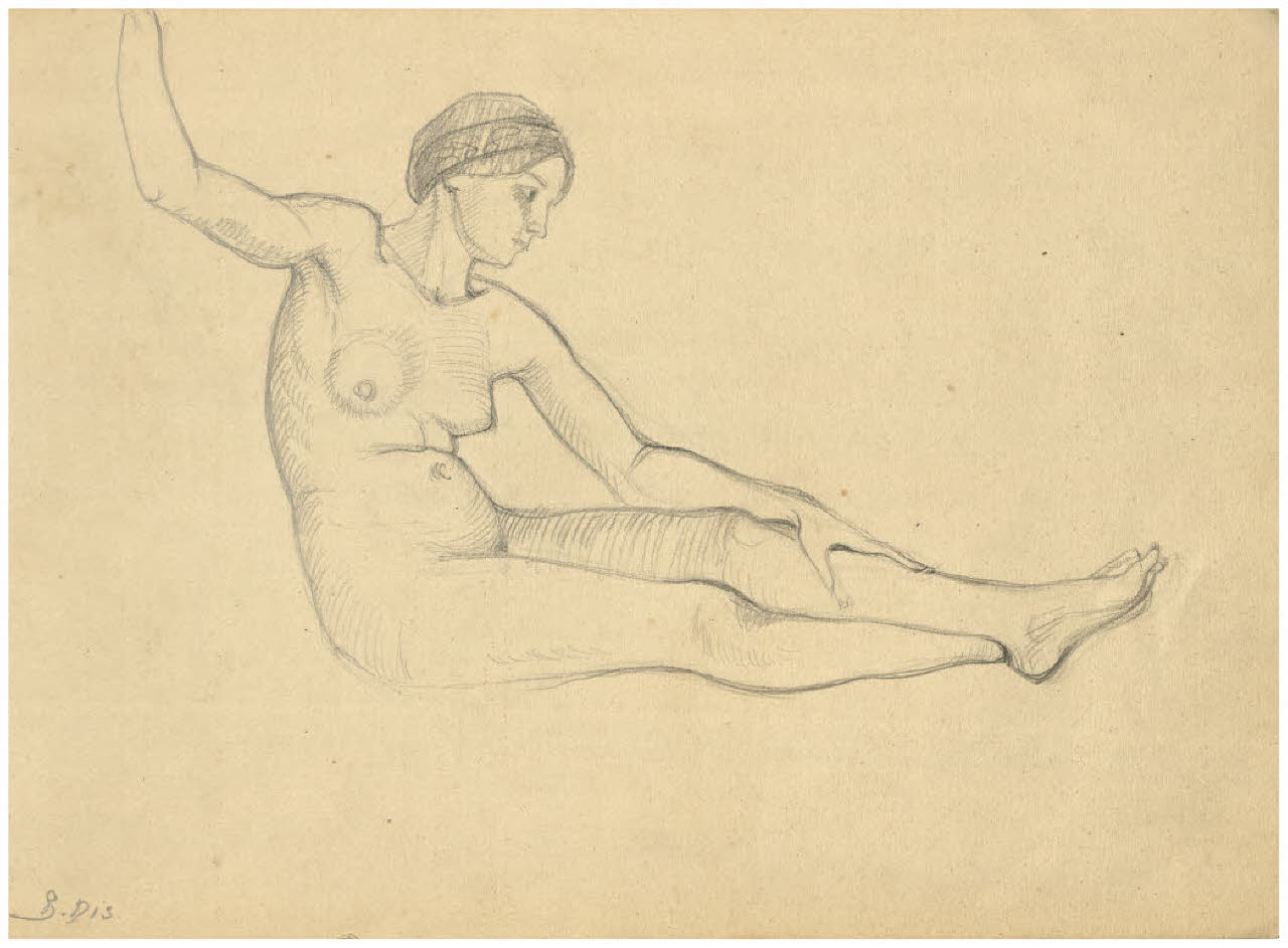 Nudo femminile seduto (disegno) di Disertori, Benvenuto Maria (prima metà sec. XX)