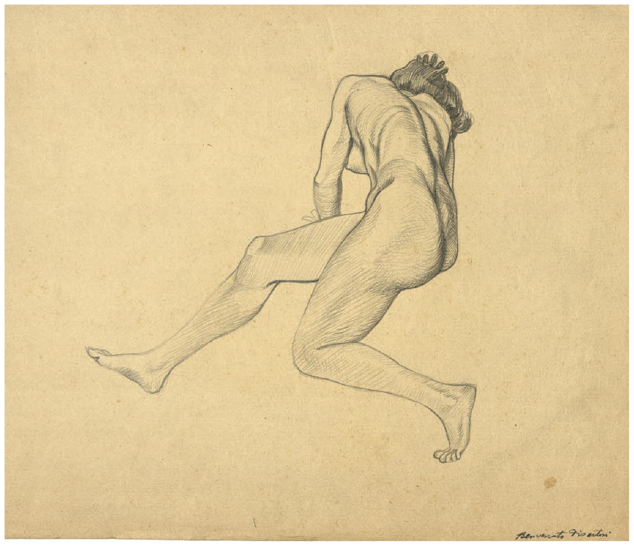 Nudo femminile disteso (disegno) di Disertori, Benvenuto Maria (prima metà sec. XX)