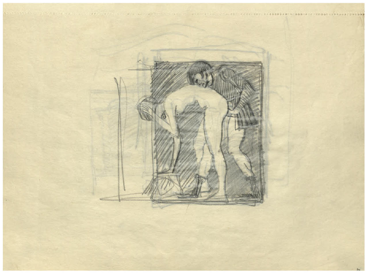 Disegno preparatorio per illustrazione silografica del Decamerone, Giornata IX-Emilia: novella decima (variante di studio) (disegno) di Disertori, Benvenuto Maria (sec. XX)