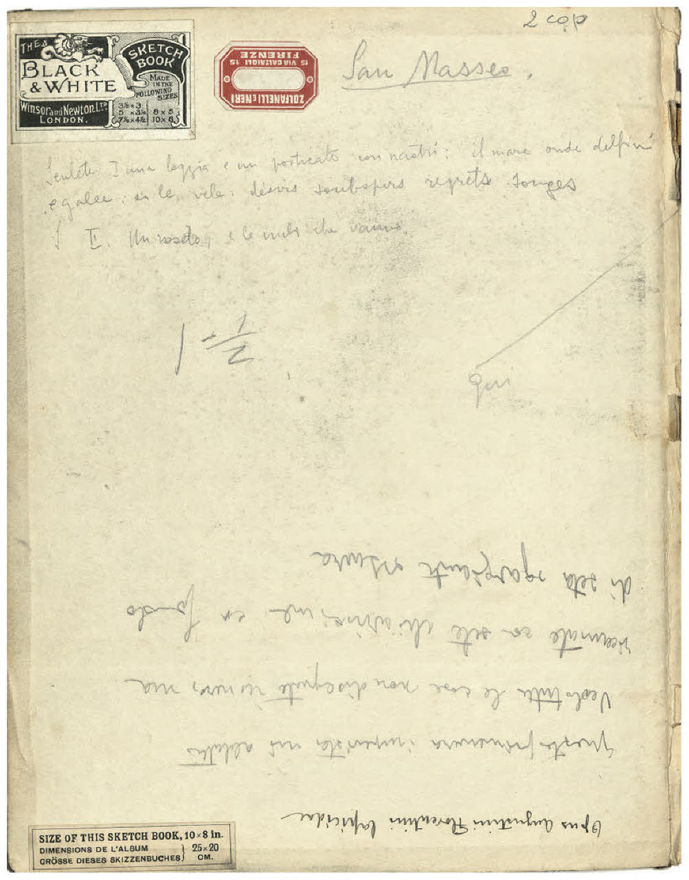 Interno della copertina, con note manoscritte (disegno) di Disertori, Benvenuto Maria (sec. XX)