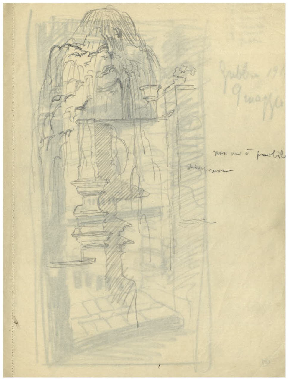 Particolare di un giardino (disegno) di Disertori, Benvenuto Maria (sec. XX)