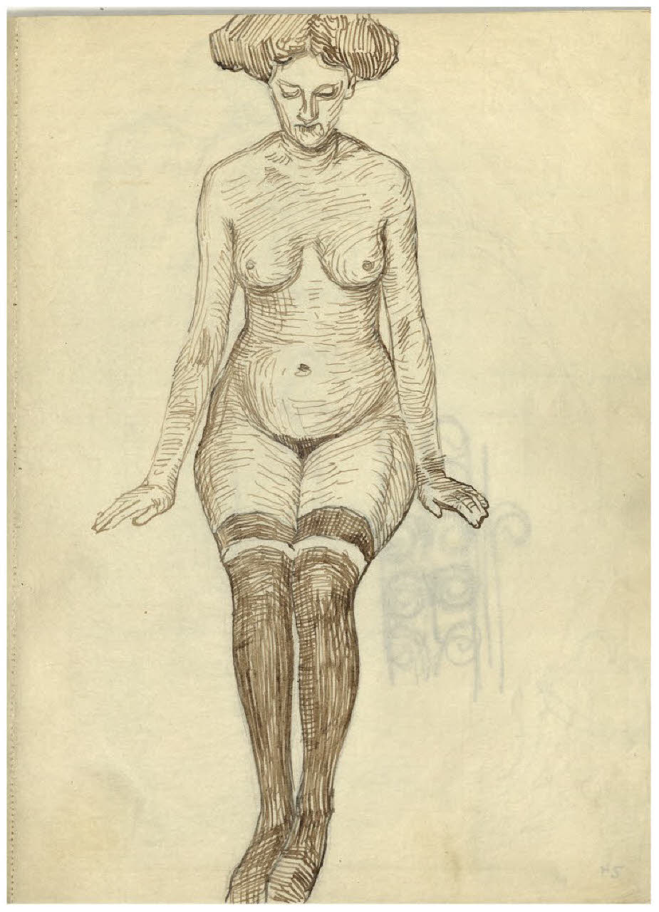 Nudo femminile seduto (disegno) di Disertori, Benvenuto Maria (sec. XX)