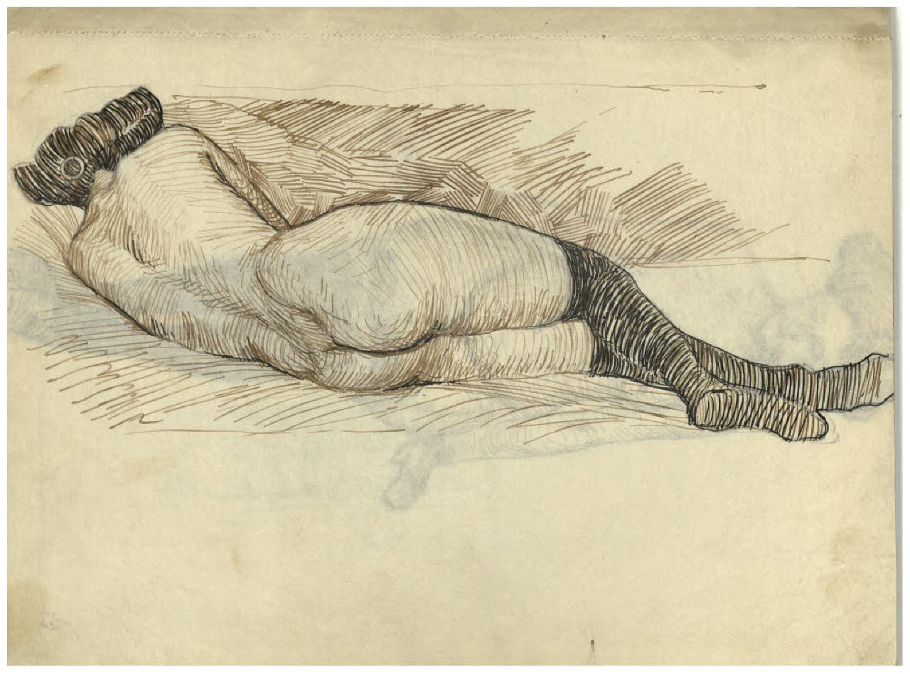 Nudo femminile disteso, di spalle (disegno) di Disertori, Benvenuto Maria (sec. XX)