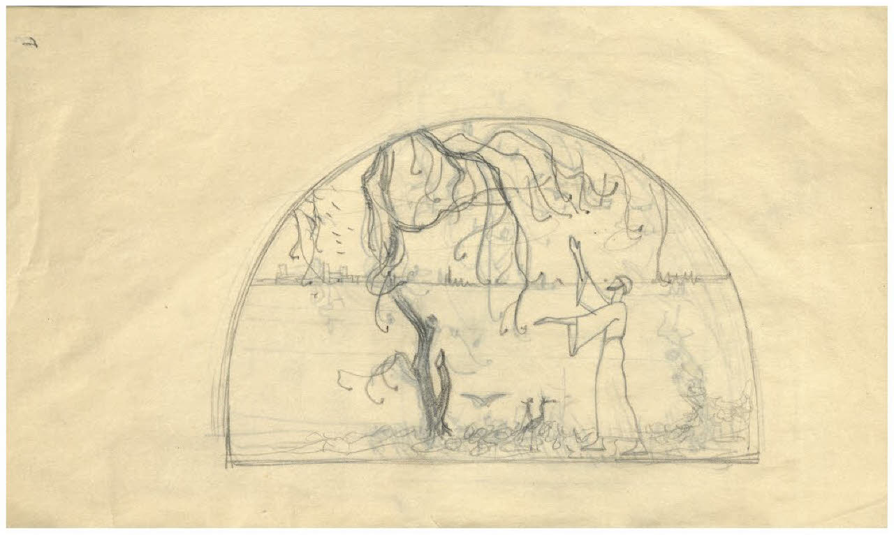 San Francesco predica agli uccelli (disegno) di Disertori, Benvenuto Maria (sec. XX)